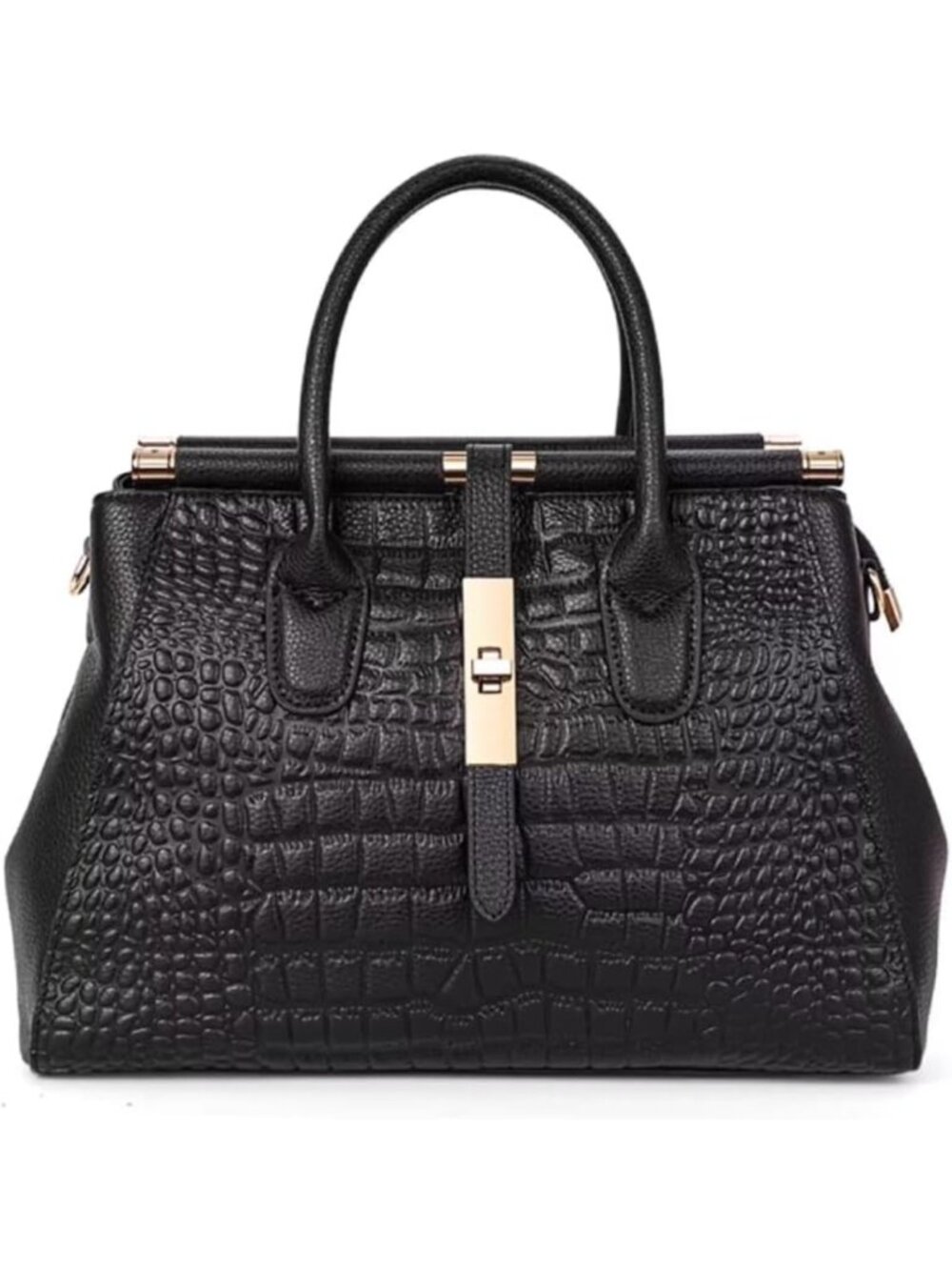 Stylish Crocodile Print Leather Handbag - Large Capacity, Detachable Strap